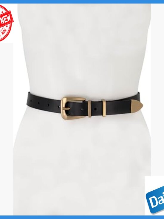 Leather Belt with Western Buckle, Adjustable Sizing, 1 Inch Width